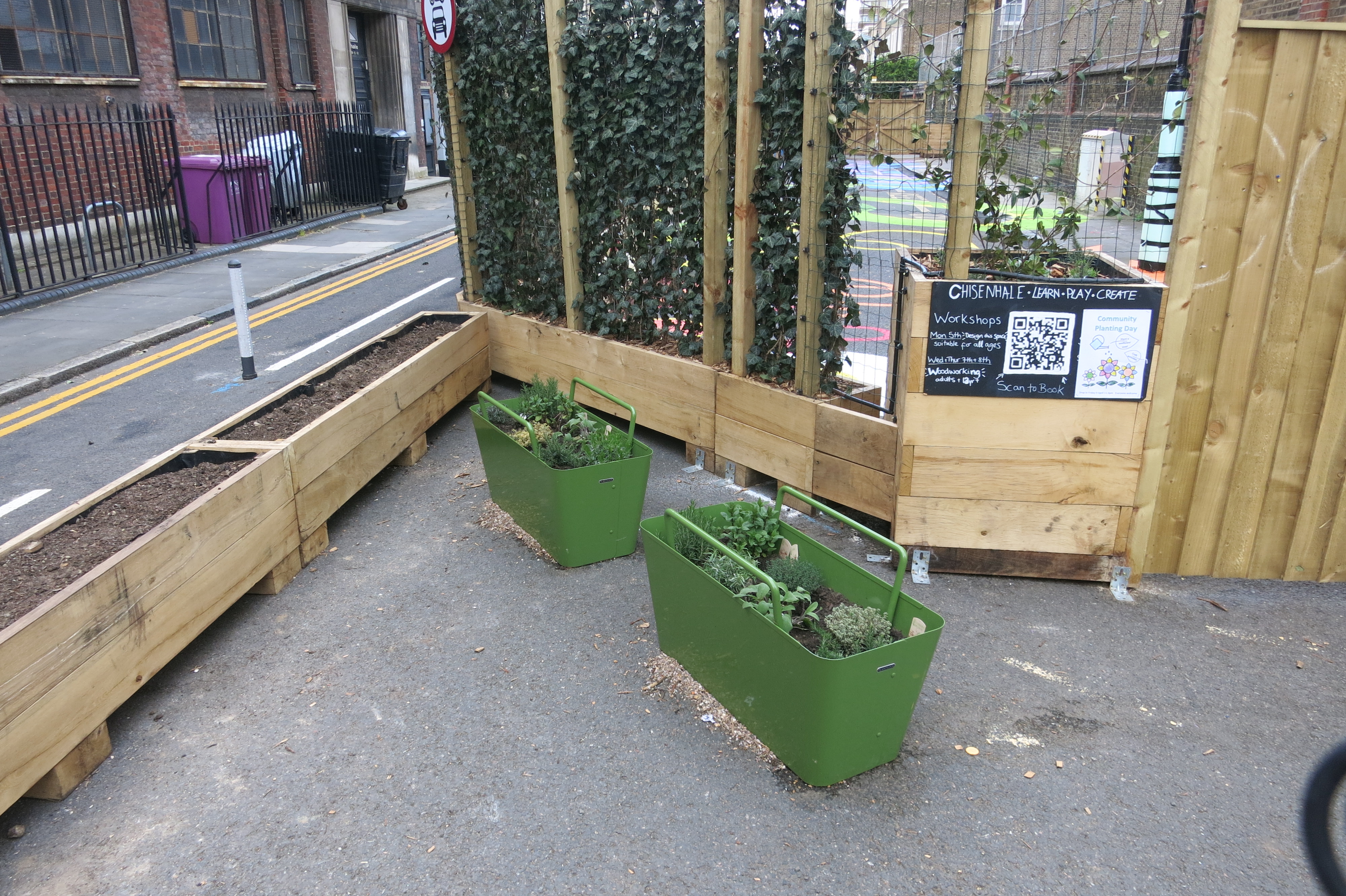 Planting beds and timber edging.